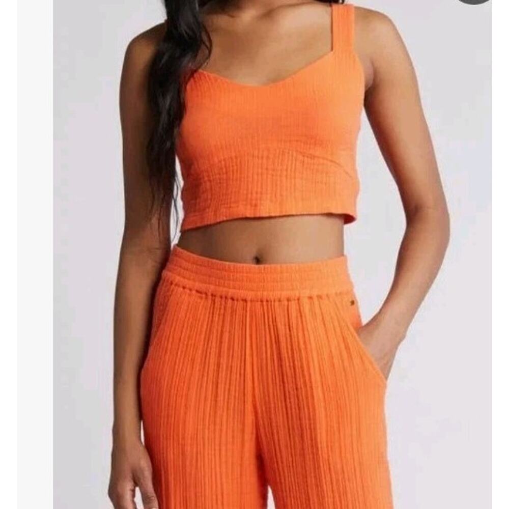 RipCurl Gauzy Cotton Crop Top Size S Coral Pink Beach Vacation Lightweight
